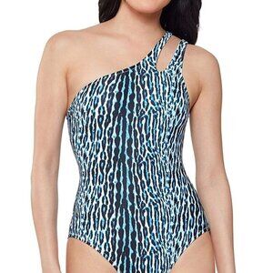 JESSICA Simpson Printed Sassy Safari One-Shoulder One-Piece Swimsuit. Size XL.